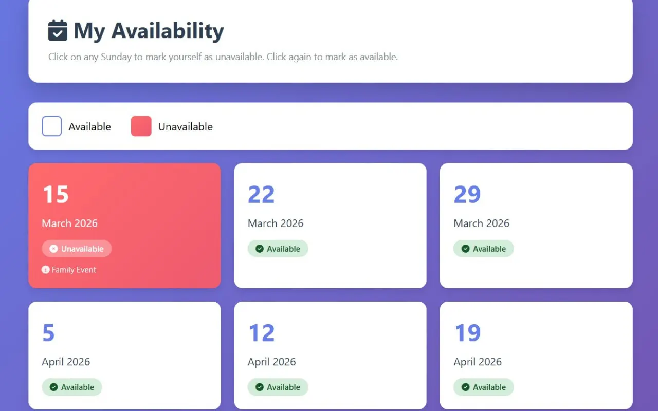 Select your unavailable dates