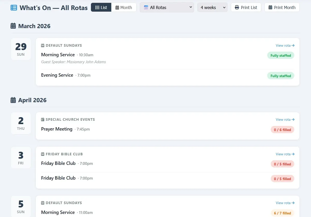 All rotas print list view