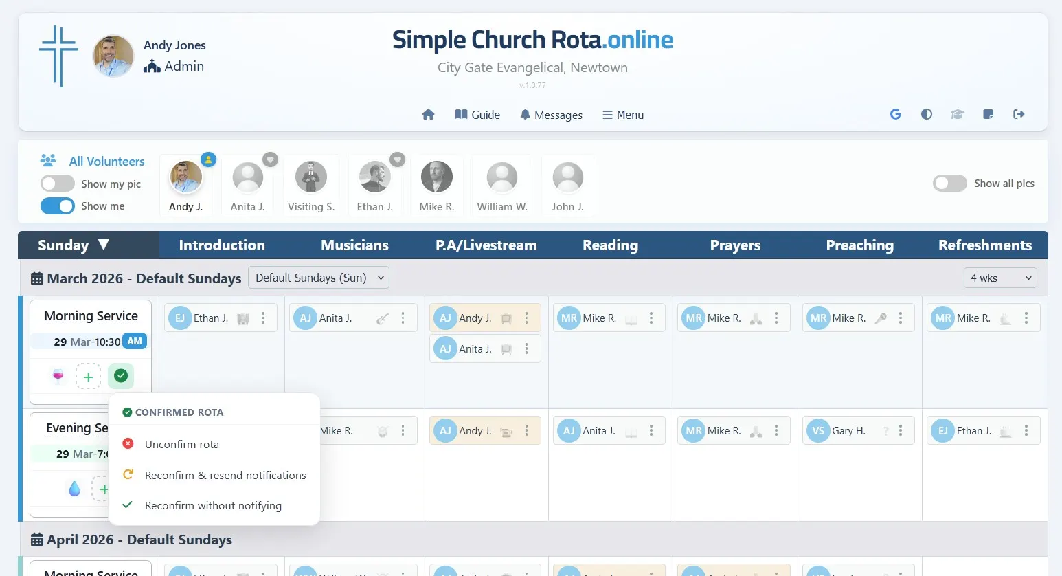 Confirm Rota option