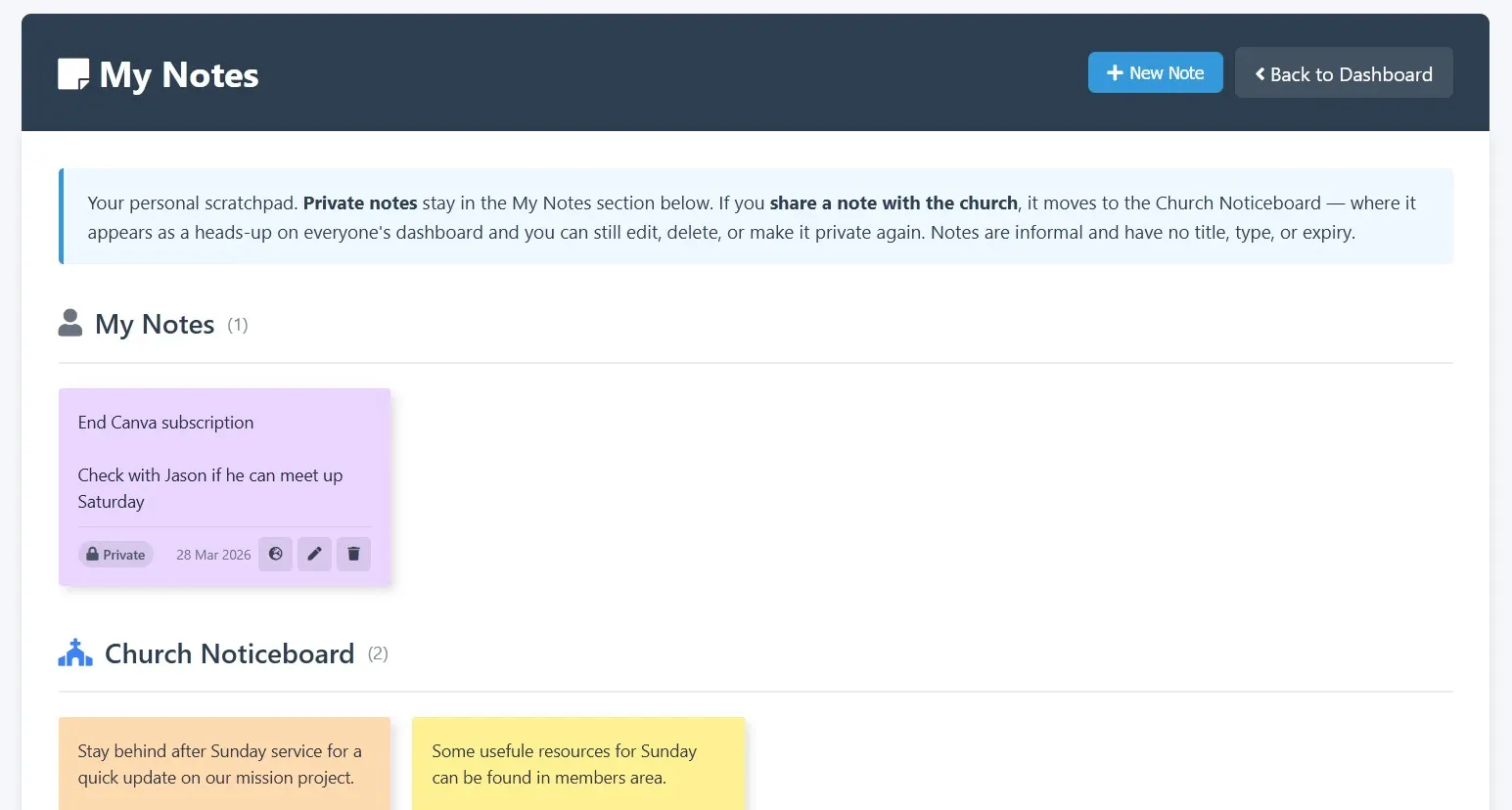 System and personal user sticky notes