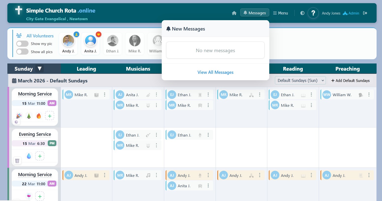 Message alerts appear in the main dashboard
