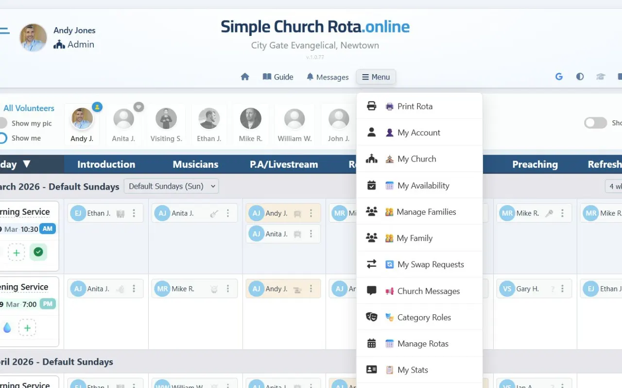 Menu utilites to manage your church