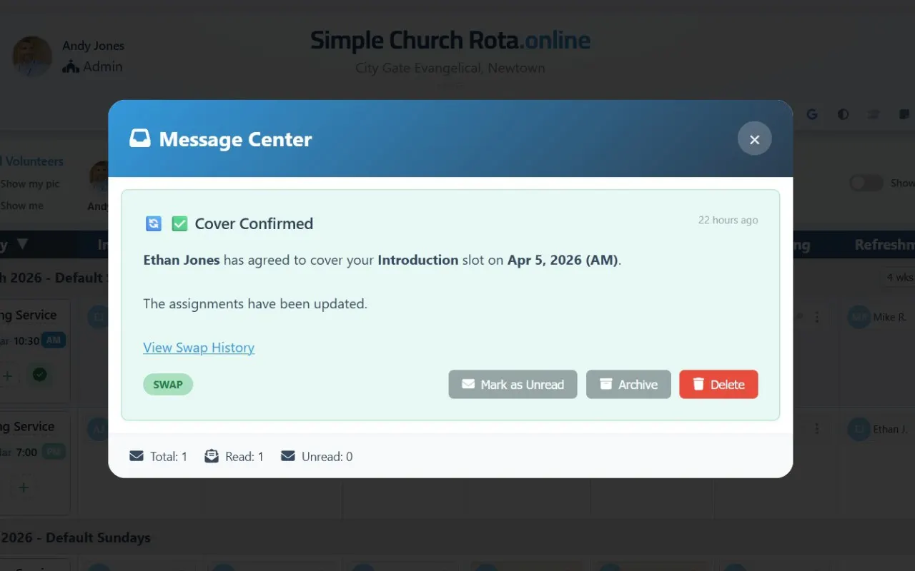 In-built message center