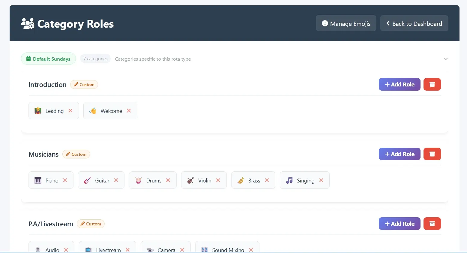 Edit Categories and roles